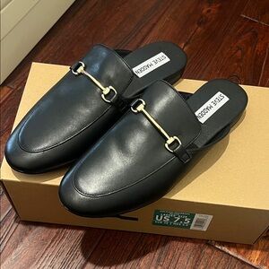 Steve Madden Black Mules with Gold Accent